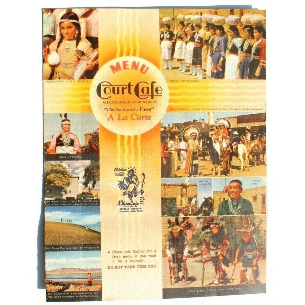 1940's Menu COURT CAFE Restaurant Albuquerque New Mexico Gallup Indian Ceremony